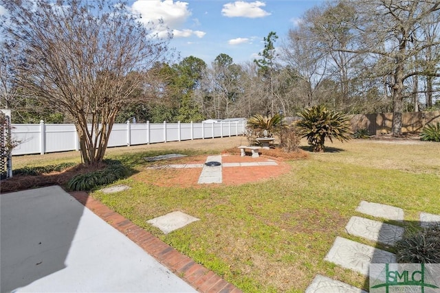 view of yard featuring a patio area and a fenced backyard