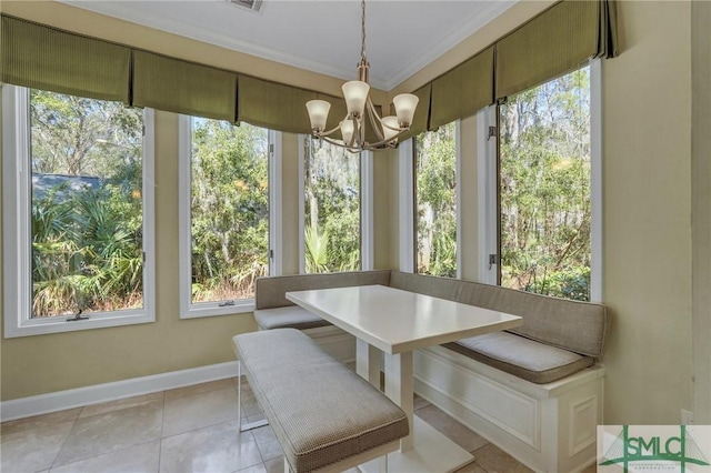 unfurnished sunroom with an inviting chandelier