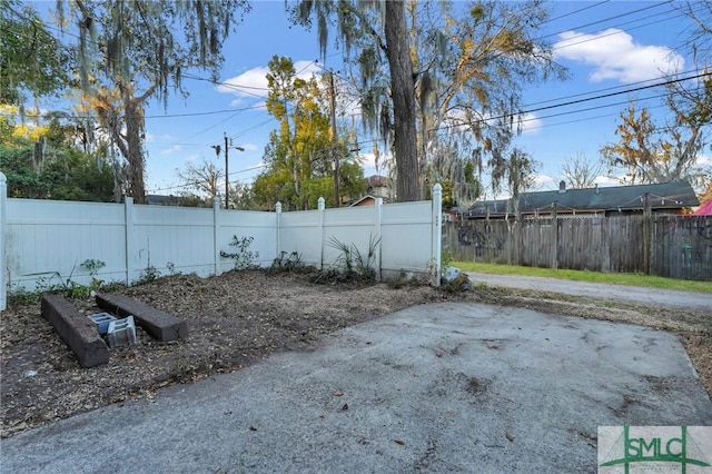 view of yard with a fenced backyard and a patio