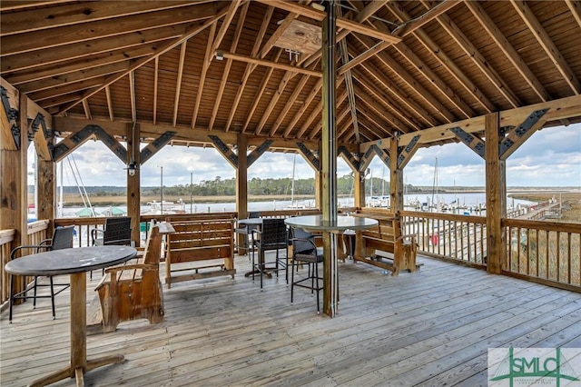 wooden deck with a water view