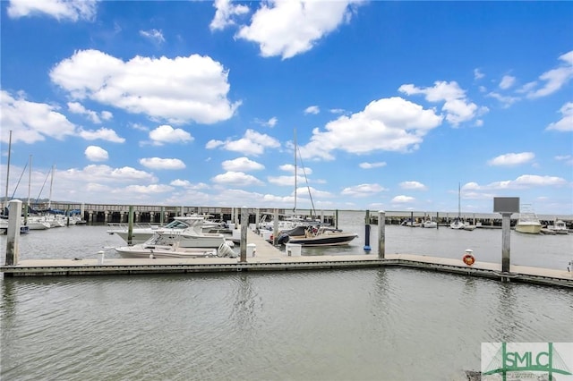 view of dock with a water view