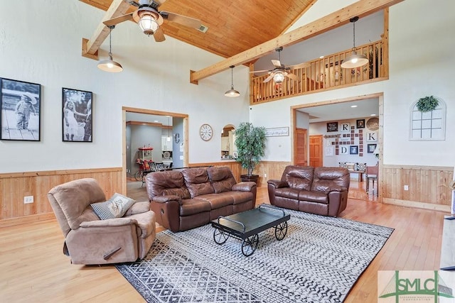 720 Old Dixie Hwy S, Springfield, GA 31329 - living area with wooden ceiling, wood walls, hardwood / wood-style floors, and wainscoting