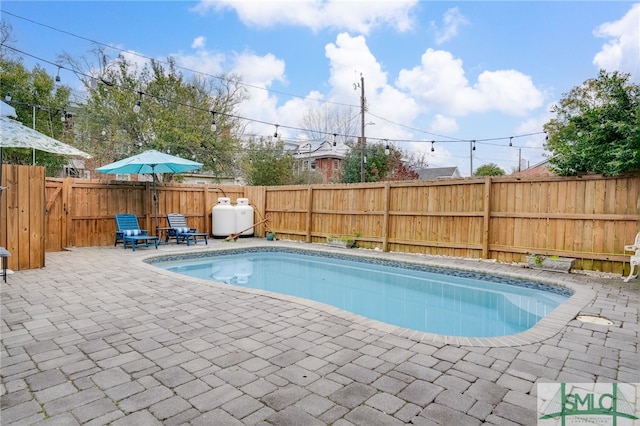 view of swimming pool with a patio area and a fenced backyard