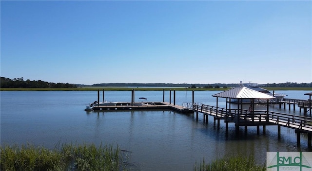 view of dock with a water view