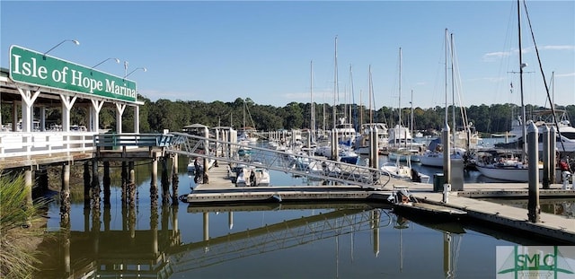 view of dock with a water view