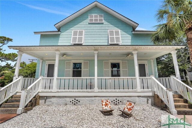 view of front facade with a porch and a ceiling fan