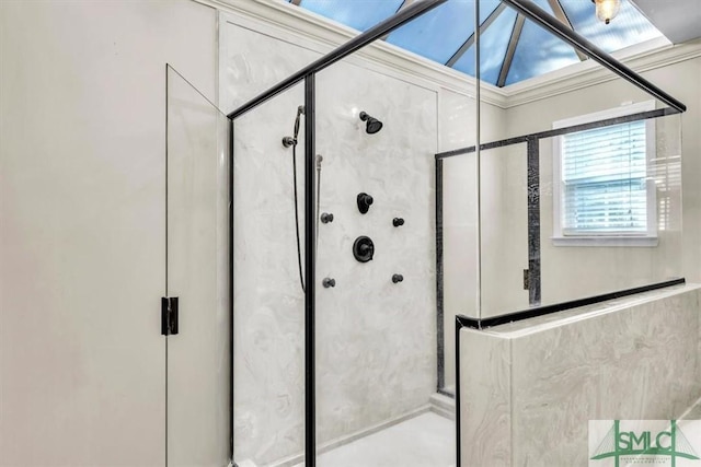 bathroom featuring a shower stall