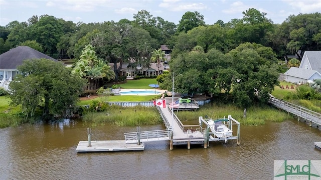 dock area with a water view