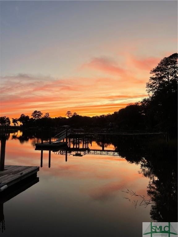 property view of water with a boat dock