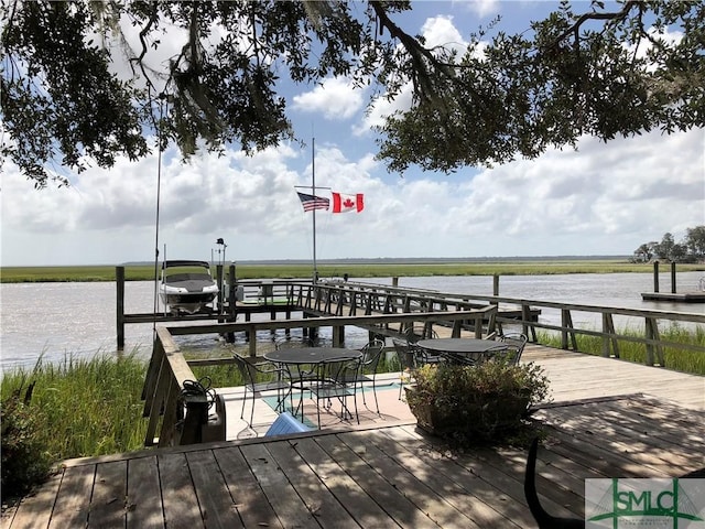 view of dock featuring a water view and boat lift