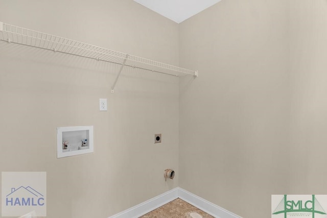 laundry area featuring laundry area, baseboards, washer hookup, and hookup for an electric dryer