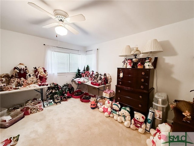interior space with a ceiling fan