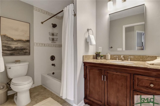 bathroom featuring shower / tub combo, vanity, and toilet