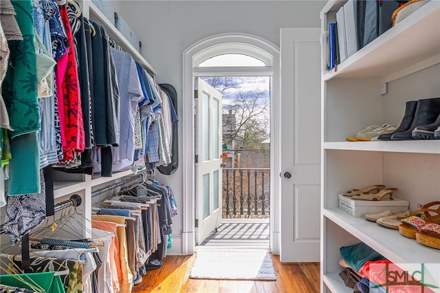 walk in closet featuring wood finished floors