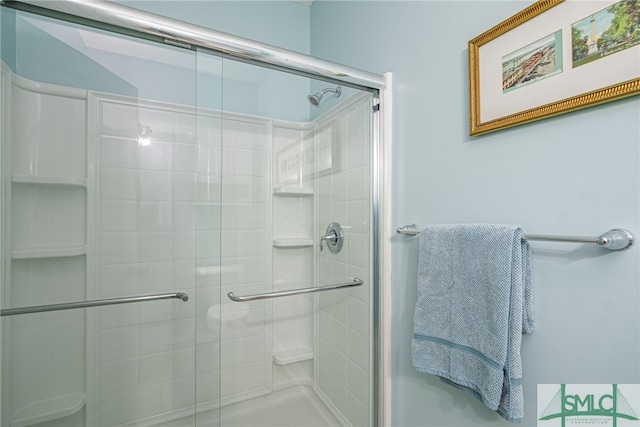 bathroom with a stall shower