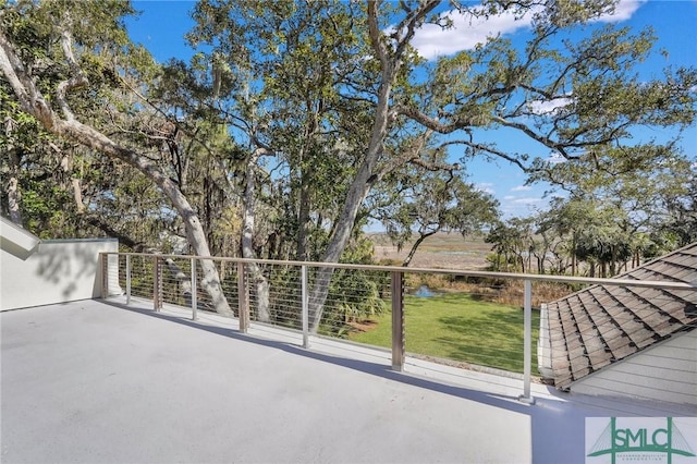 view of patio featuring a water view