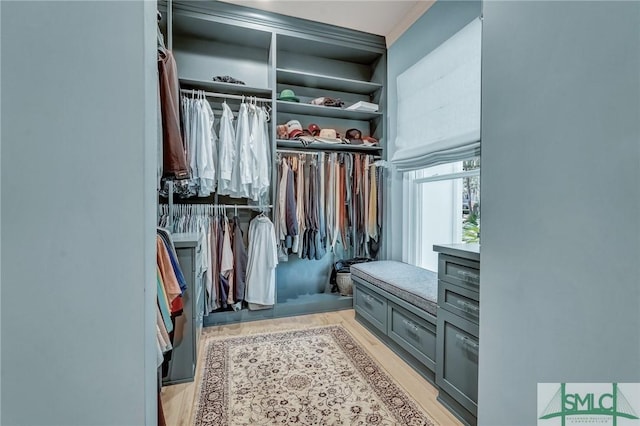 spacious closet featuring light wood-style floors