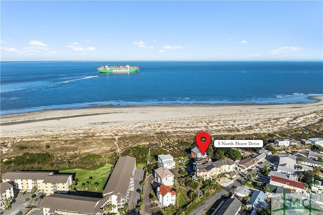 aerial view with a view of the beach and a water view