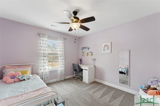 100 Timberland Trl, Richmond Hill, GA 31324 - bedroom featuring a desk, light carpet, baseboards, and ceiling fan