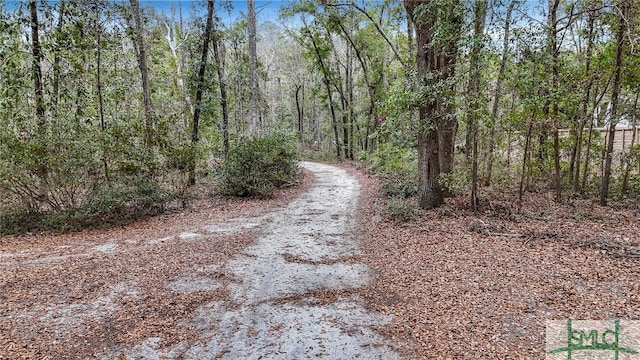 view of road with a view of trees