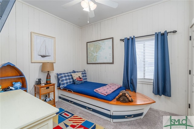 bedroom featuring a ceiling fan and carpet flooring