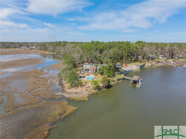 aerial view with a water view