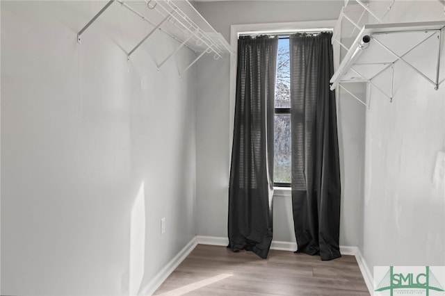 walk in closet with wood finished floors