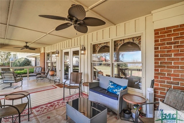 126 Grove Point Island Rd, Savannah, GA 31419 - deck with french doors, a ceiling fan, and covered porch