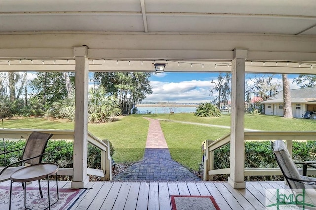 126 Grove Point Island Rd, Savannah, GA 31419 - deck with a water view and a yard