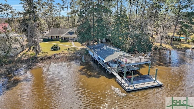 126 Grove Point Island Rd, Savannah, GA 31419 - dock area featuring a water view and view of scattered trees