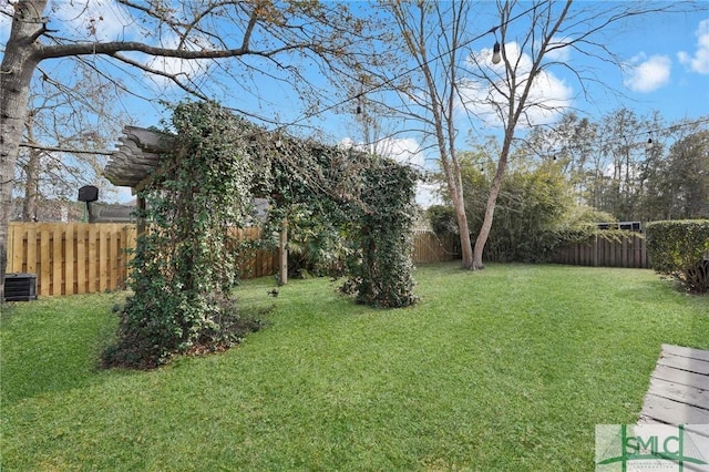 view of yard with a fenced backyard