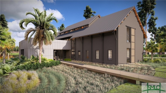 view of side of property with metal roof