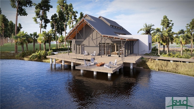 dock area featuring a water view