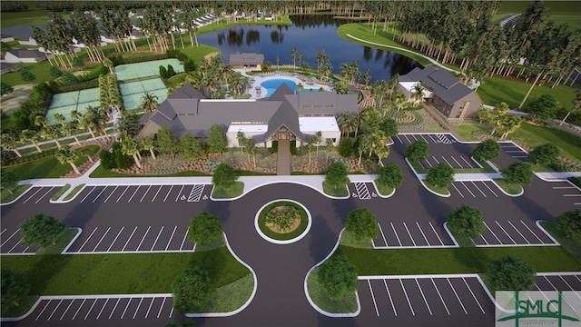 aerial view with a water view