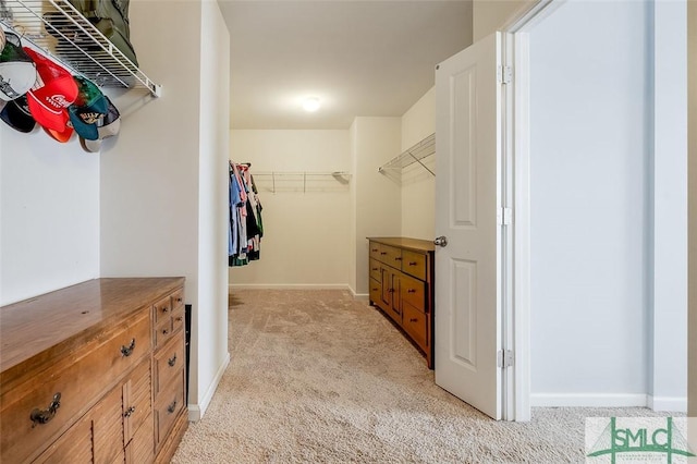 spacious closet with light colored carpet