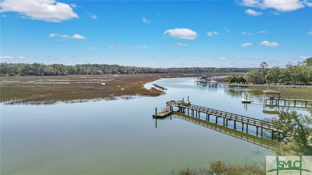 dock area featuring a water view