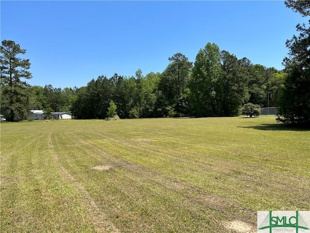 view of yard featuring a wooded view