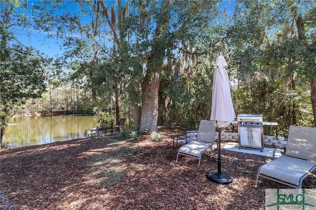 view of yard with a water view