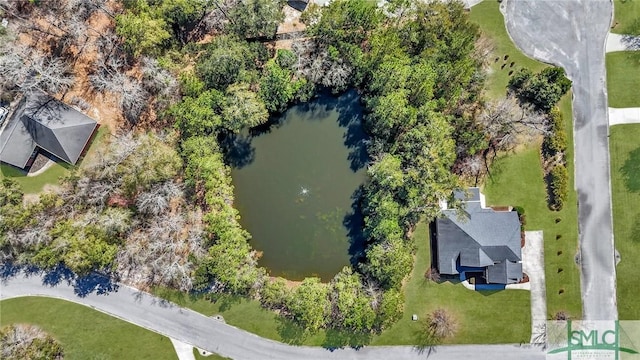 bird's eye view featuring a water view