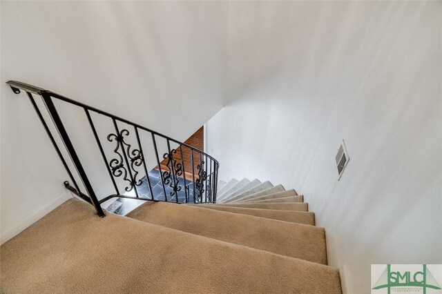 stairway with carpet flooring