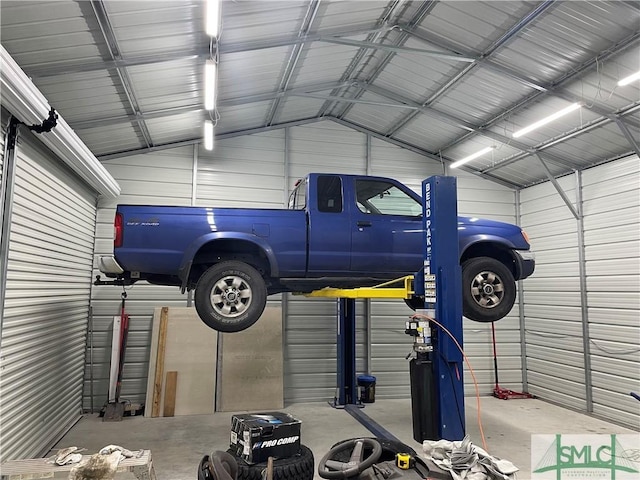 garage featuring metal wall