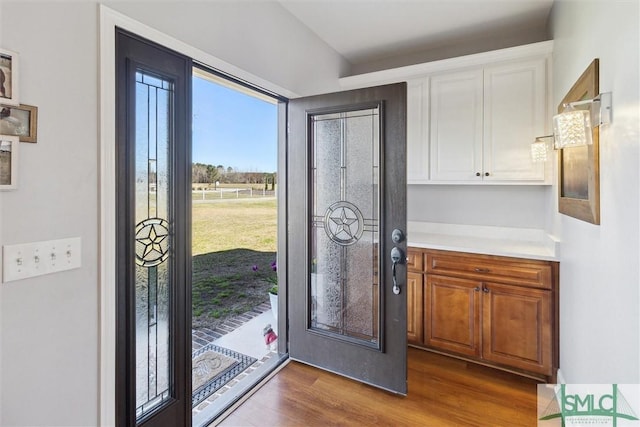 foyer entrance with dark wood finished floors