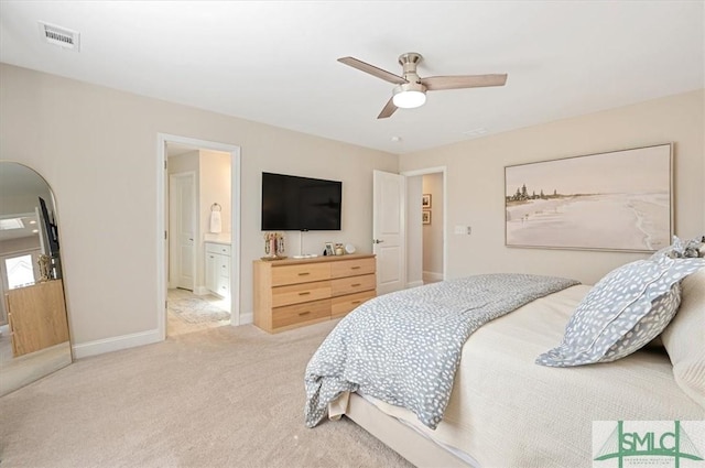 123 Canter Ct, Savannah, GA 31406 - bedroom featuring carpet, baseboards, ceiling fan, and ensuite bathroom