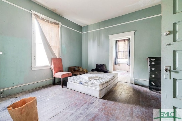 bedroom with multiple windows and wood-type flooring