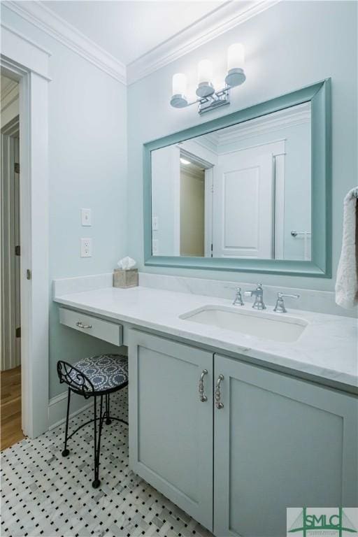 bathroom featuring vanity and crown molding