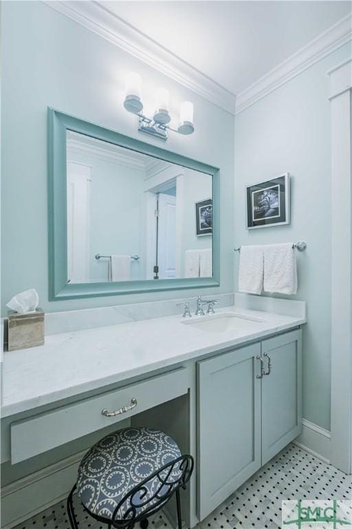 bathroom featuring vanity and crown molding