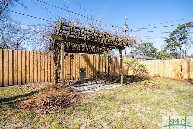 view of yard with a patio and a fenced backyard