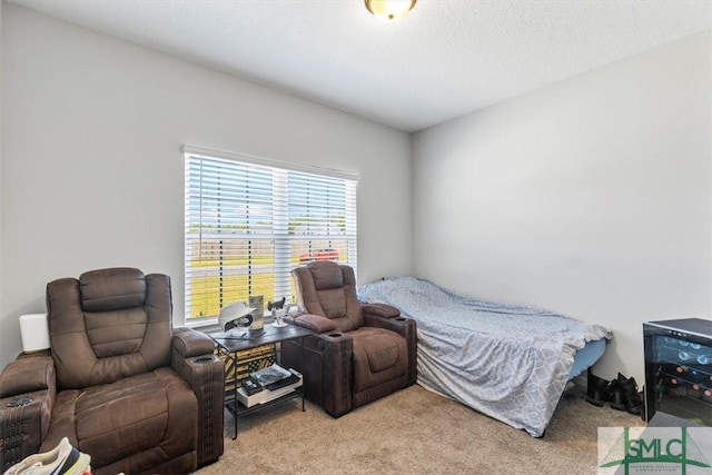 bedroom with light colored carpet