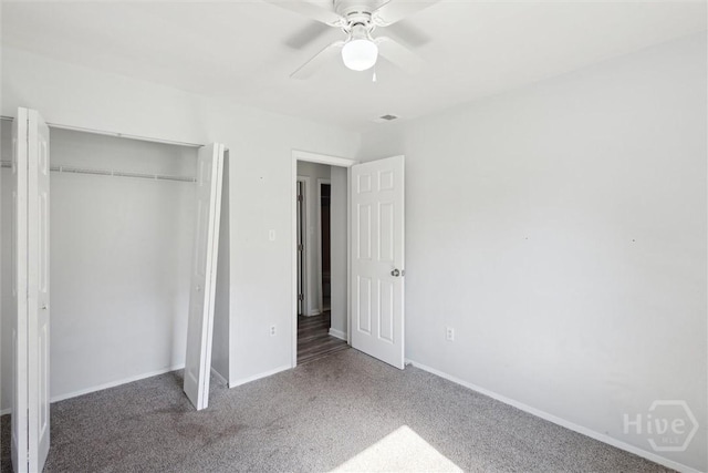7014 Key St, Savannah, GA 31406 - unfurnished bedroom with carpet floors, a closet, baseboards, and ceiling fan