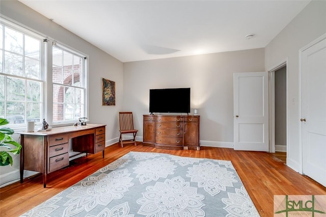 interior space with baseboards and light wood-style flooring